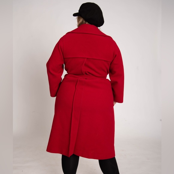 Mallia Fashions Ltd Vintage Double Breasted Red Pure Virgin Wool Long Pea Coat - Picture 4 of 13
